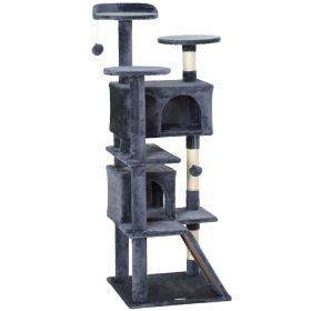 54" Cat Tree, Multi-Level Cat Tower with Scratching Posts, Cat Condos, Bed, Platforms, Ramp, Toy Ball, Dark Grey